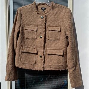 Tan Tweed-Style Cropped Blazer